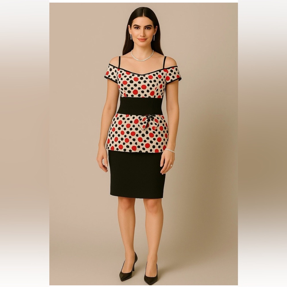 Vintage 1980's A.J. Bari Polkadot Party Dress Size 4 Rhinestones Pristine